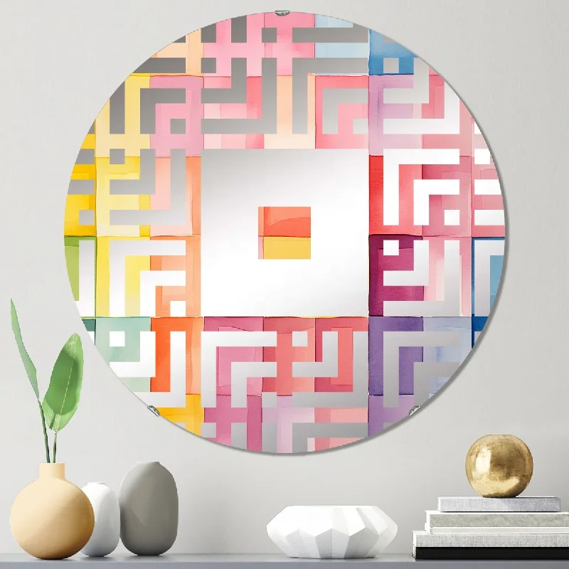 Designart "Paster color cubes patterns II" - Modern Abstract Geometric Square Wall Mirror