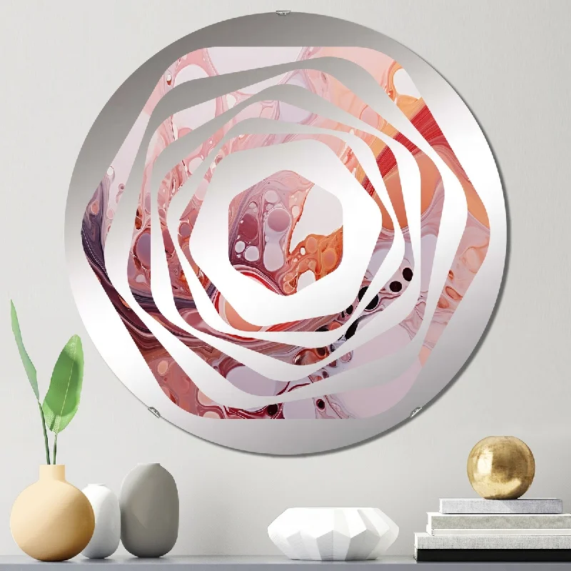 Designart "Pink abstract liquid ink galaxies III" - Modern Abstract Liquid Ink Amorphe Decorative Mirror