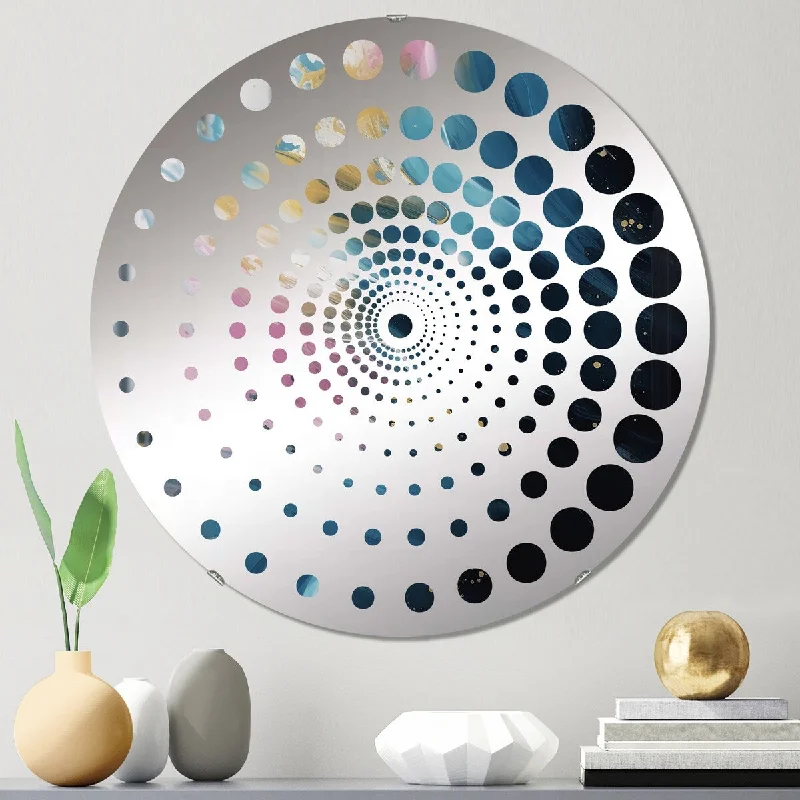 Designart "Pink And Blue Exploring The Unseen II" - Modern Abstract Geometric Spiral Circle Wall Mirror