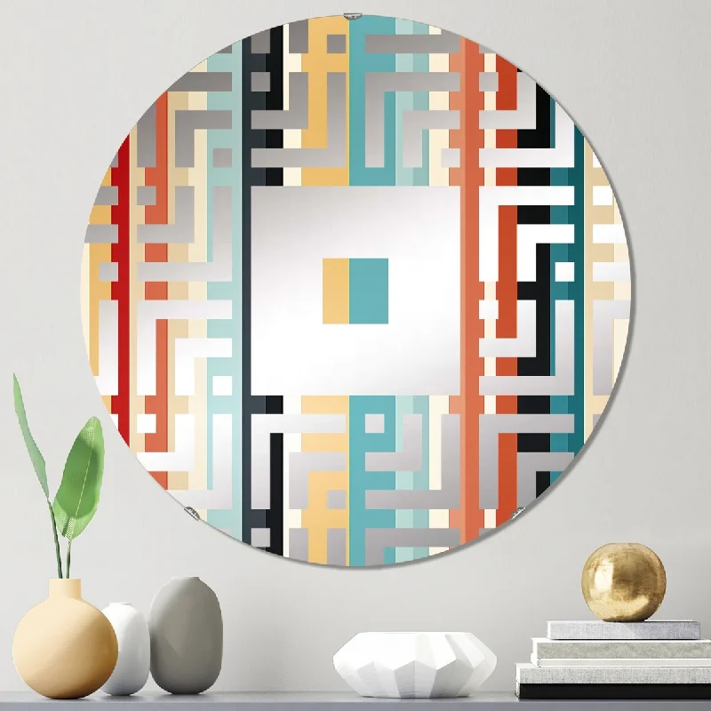 Designart "Pink And Blue Nostalgia Striped Pattern" - Mid-Century Striped, Abstract Square Wall Mirror