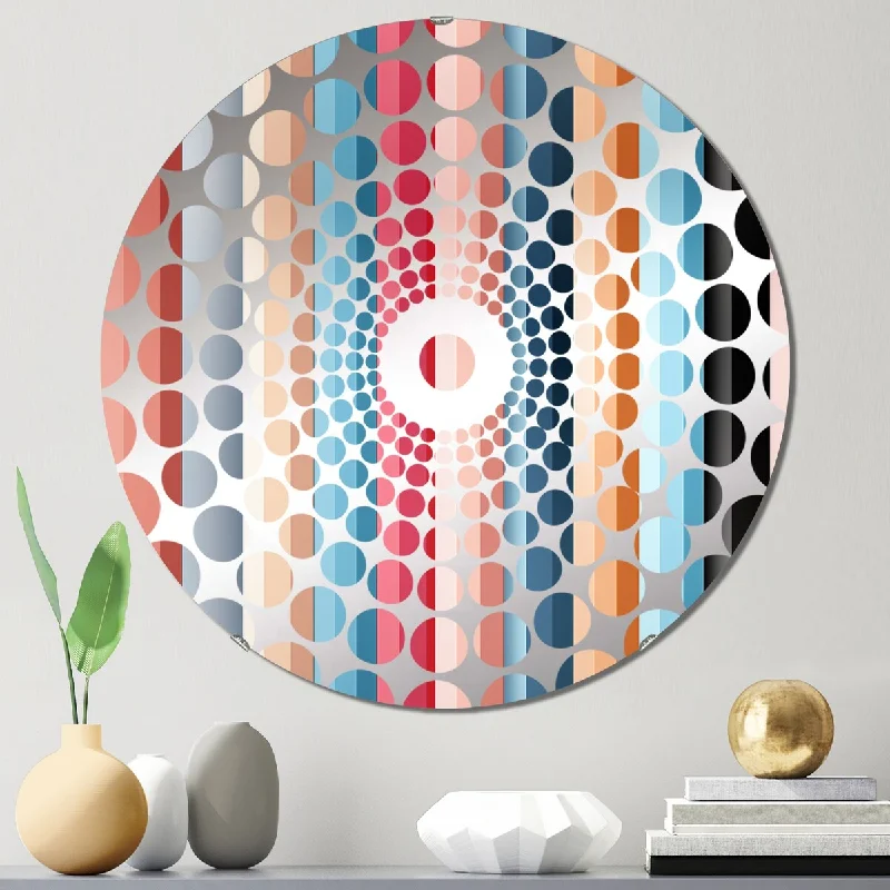 Designart "Pink And Blue Nostalgia Striped Pattern" - Modern Abstract Concentric Circles Decorative Mirror