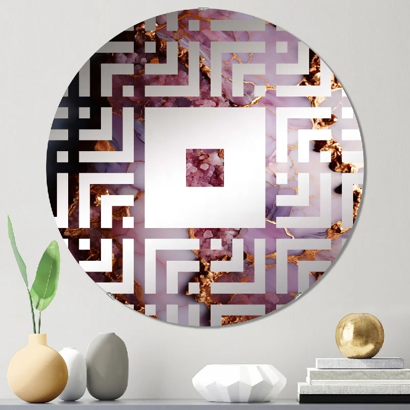 Designart "Pink and gold Marble agate river II" - Modern Marble Square Wall Mirror