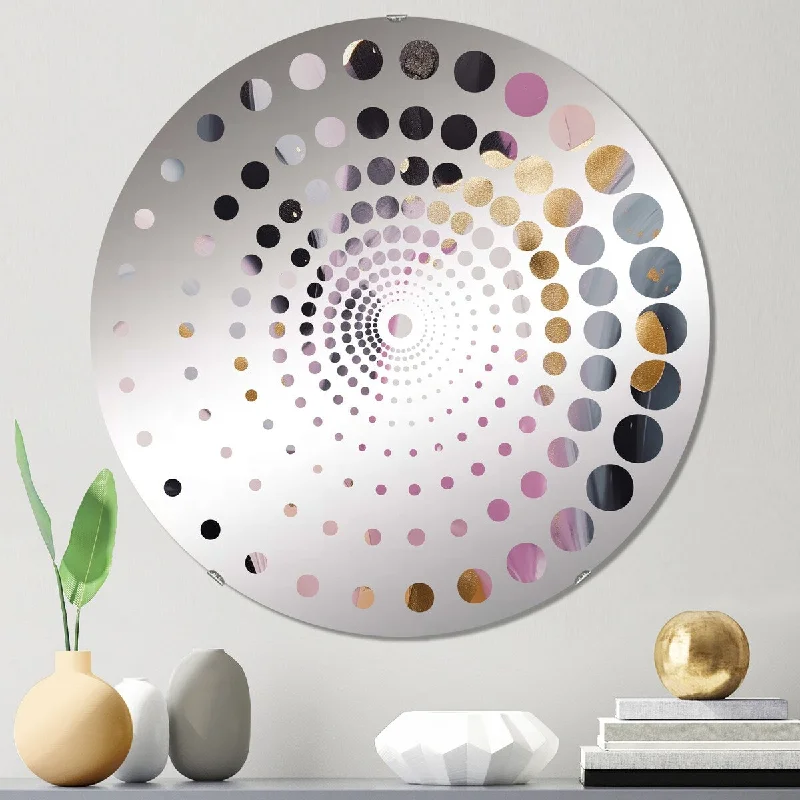 Designart "Pink And Gold Marble Symphony I" - Modern Abstract Marble Spiral Circle Wall Mirror