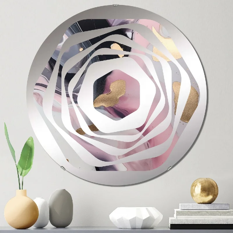 Designart "Pink And Gold Mysterious Marble III" - Modern Abstract Marble Amorphe Decorative Mirror