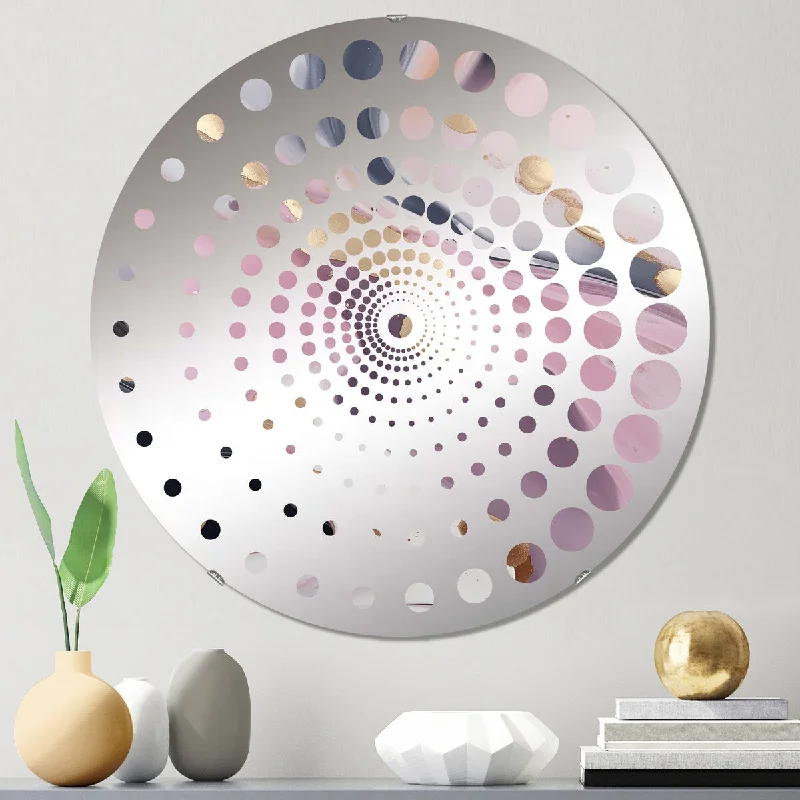 Designart "Pink And Gold Mysterious Marble V" - Modern Abstract Marble Spiral Circle Wall Mirror