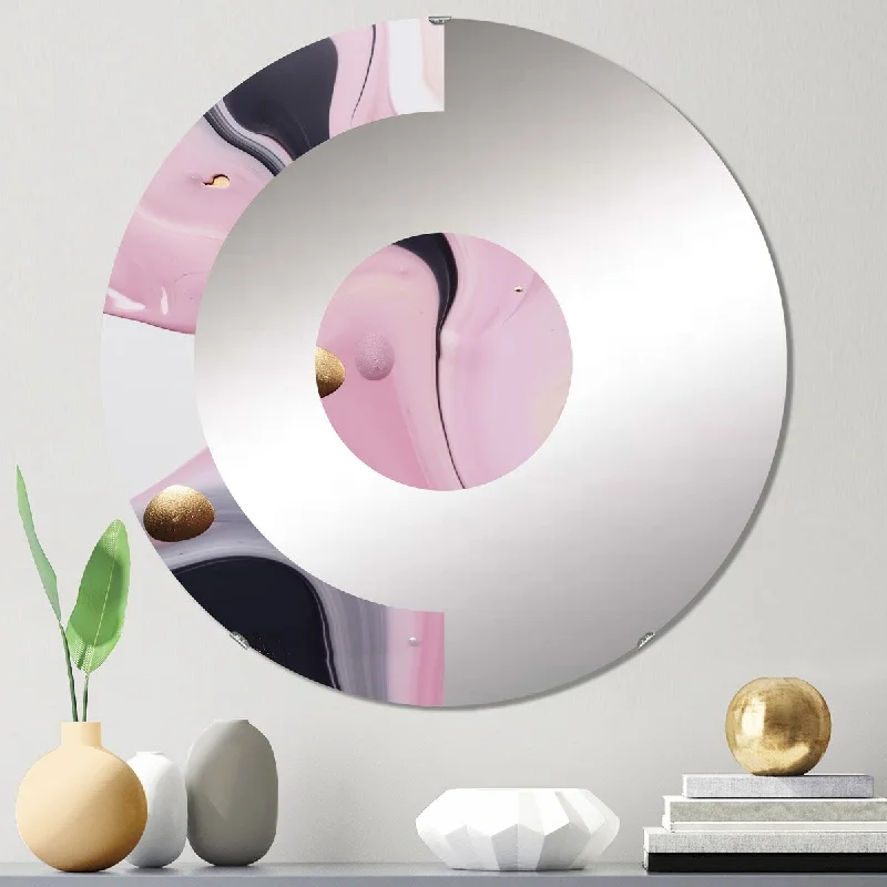 Designart "Pink And Gold Mysterious Marble VIII" - Modern Abstract Marble Half Circle Wall Mirror