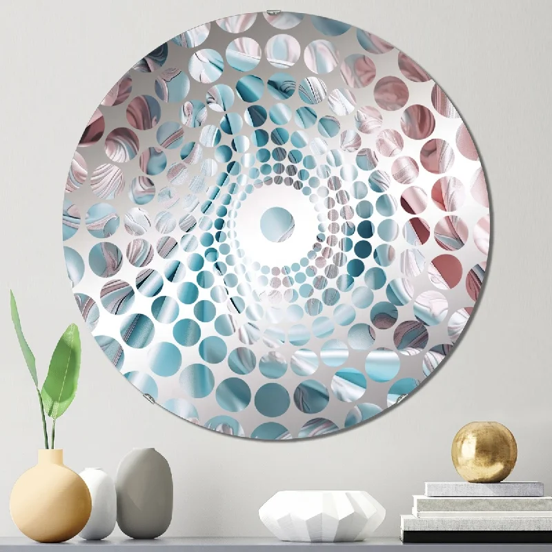 Designart "Pink Blue Dancing Colors IV" - Modern Abstract Marble Concentric Circles Decorative Mirror