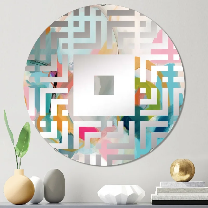 Designart "Pink Blue Minimalims Fludity V" - Modern Abstract Minimalism Square Wall Mirror