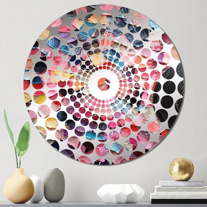 Designart "Pink Digital Melodic Fusion III" - Modern Abstract Collages Concentric Circles Decorative Mirror