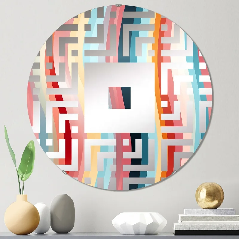 Designart "Pink Energetic Curved Lines Mirage" - Modern Striped, Abstract Square Wall Mirror