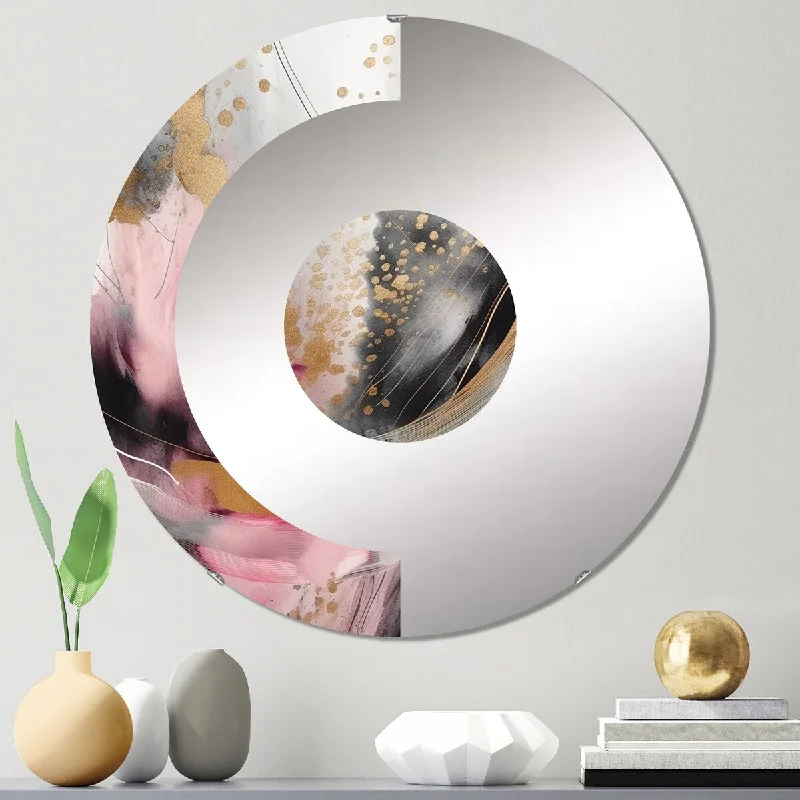 Designart "Pink Gold Texture Splash Marble III" - Modern Abstract Marble Half Circle Wall Mirror