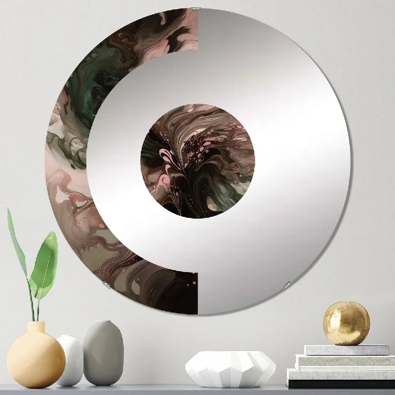 Designart "Pink Green Inner Worlds Of Marble II" - Modern Abstract Geometric Half Circle Wall Mirror