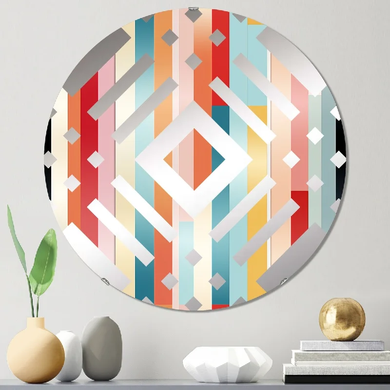 Designart "Pink Groovy Retro Striped Illusion" - Mid-Century Striped, Abstract Diamond Decorative Mirror