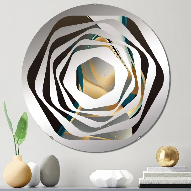 Designart "Pirouette In Turquoise Retro Minimalism V" - Modern Abstract Geometric Amorphe Decorative Mirror