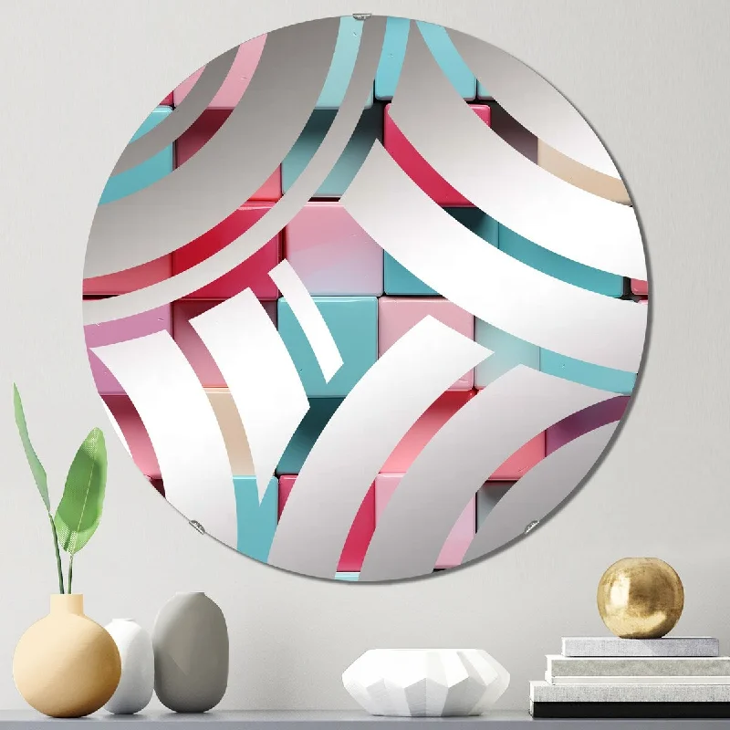 Designart "Popart Candyland Blocks" - Modern Striped, Abstract Centre Wave Decorative Mirror