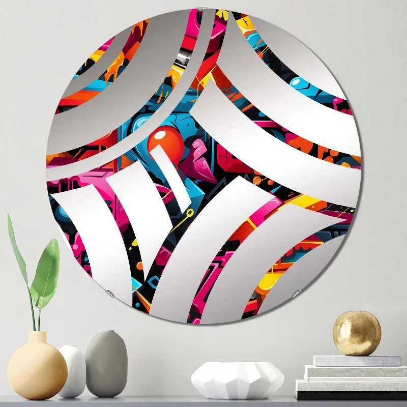 Designart "Popart Neon Graffiti Fusion" - Modern Geometric Centre Wave Decorative Mirror