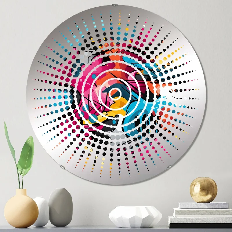 Designart "Popart Neon Graffiti Fusion" - Modern Geometric Sun Circles Wall Mirror