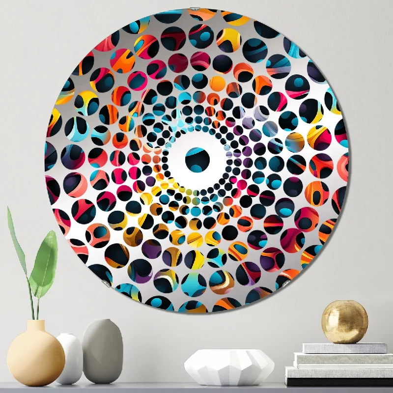 Designart "Popart Neon Grid Groove" - Modern Geometric Concentric Circles Decorative Mirror