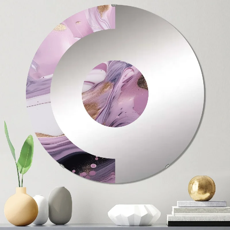 Designart "Purple And Pink Marble Whispers" - Modern Abstract Marble Half Circle Wall Mirror