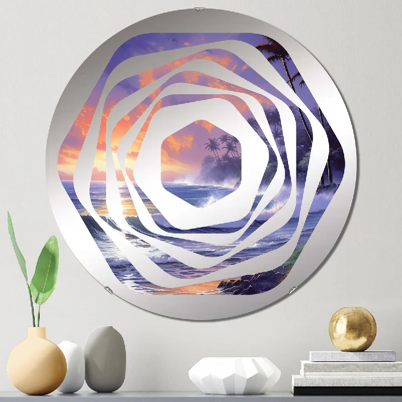 Designart "Purple Orange Sunset At The Beach I" - Modern Modern Beach Amorphe Decorative Mirror