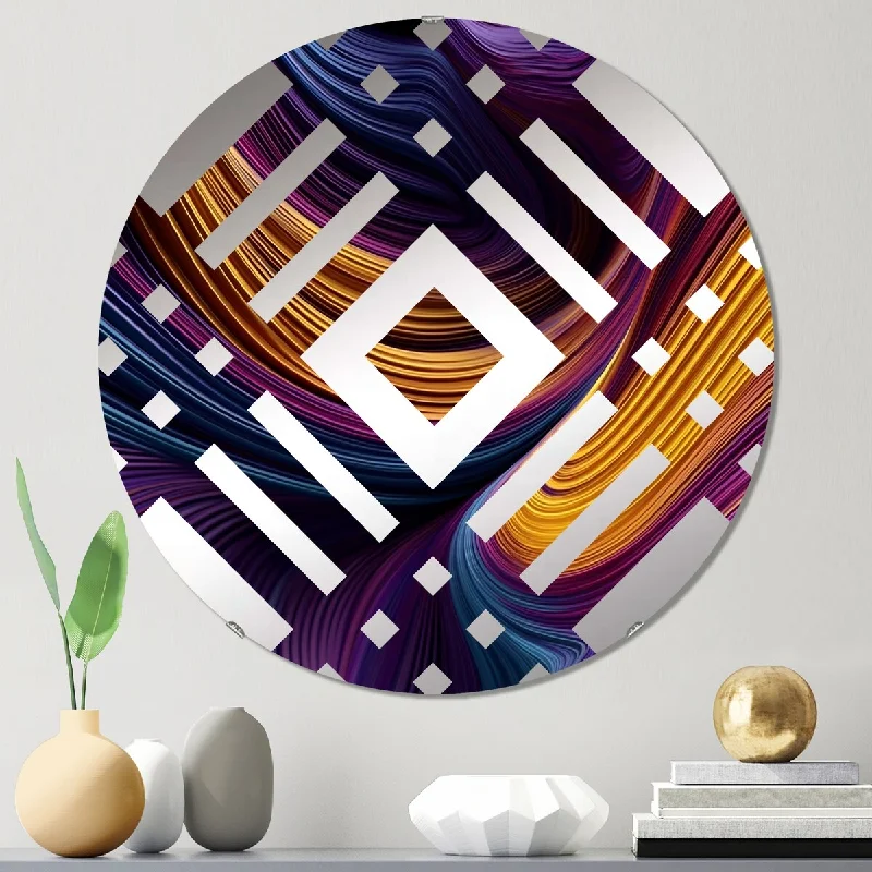 Designart "Purple Yellow Dancing Colors I" - Modern Abstract Modern Waves Diamond Decorative Mirror