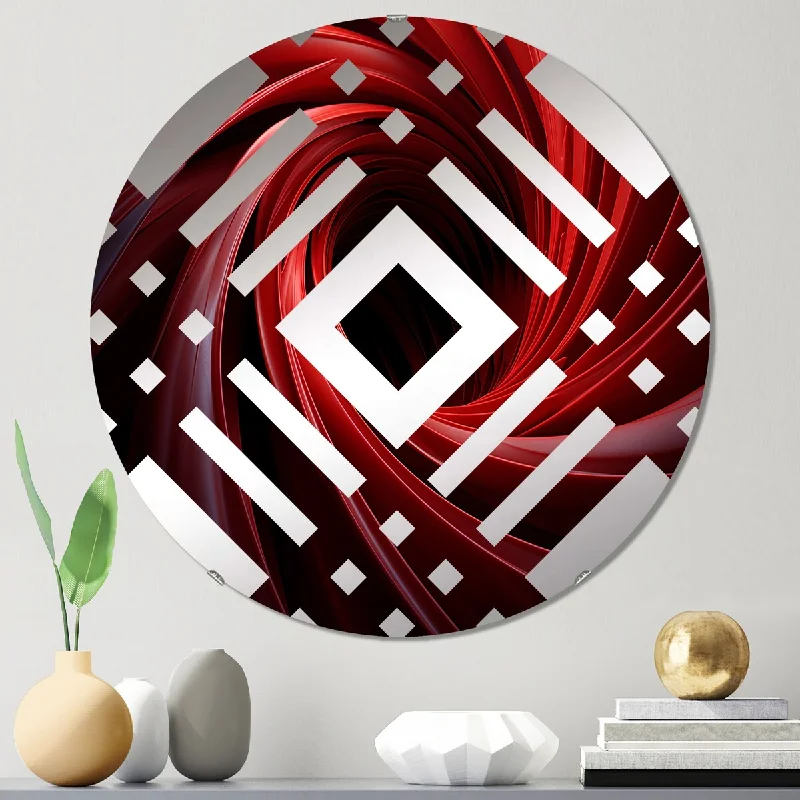 Designart "Red abstract spiral dreamscape II" - Modern Abstract Spirals Diamond Decorative Mirror