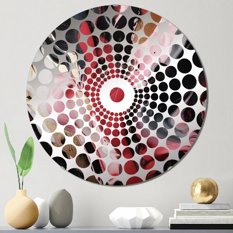 Designart "Red And Black Ethereal Agate" - Modern Abstract Marble Concentric Circles Decorative Mirror