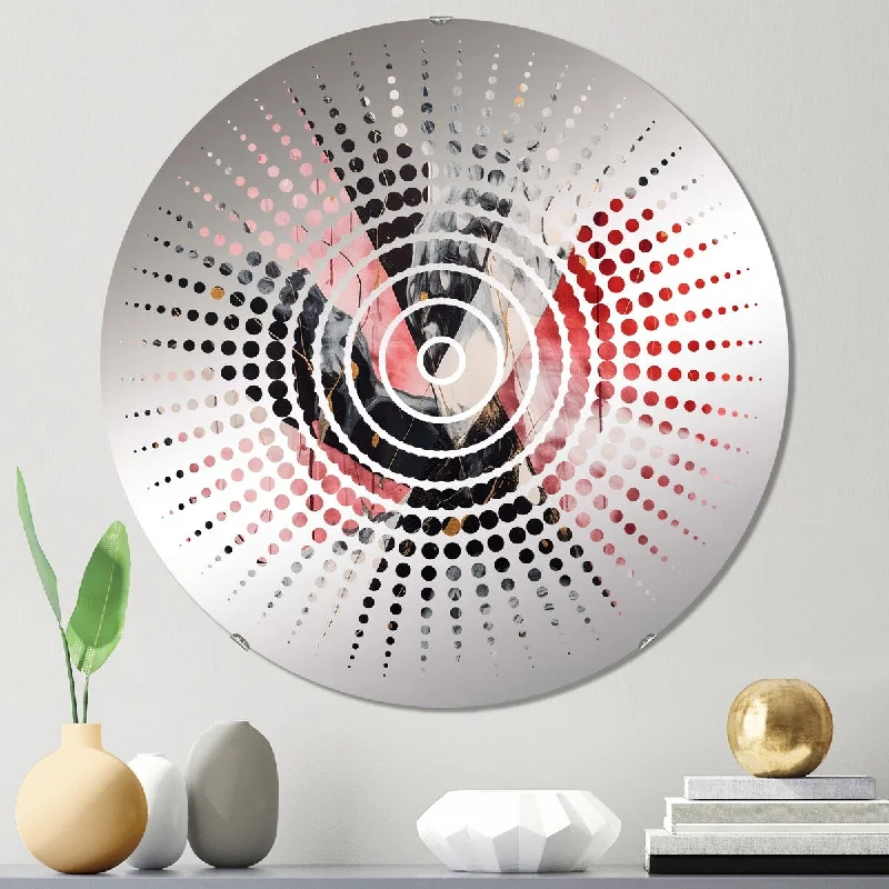 Designart "Red And Black Marble Whispers II" - Modern Abstract Marble Sun Circles Wall Mirror