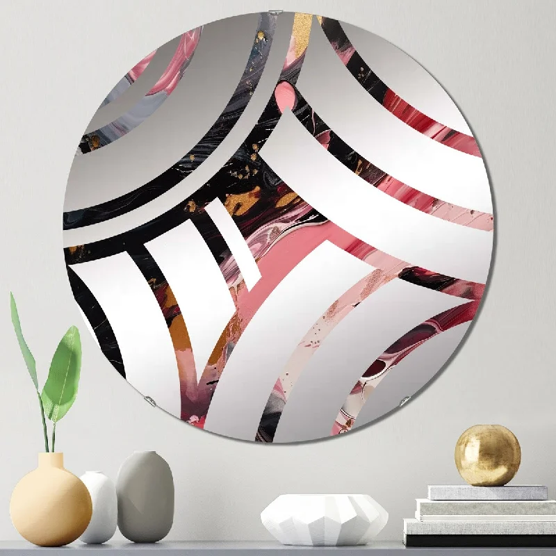 Designart "Red And Black Marble Whispers V" - Modern Abstract Marble Centre Wave Decorative Mirror