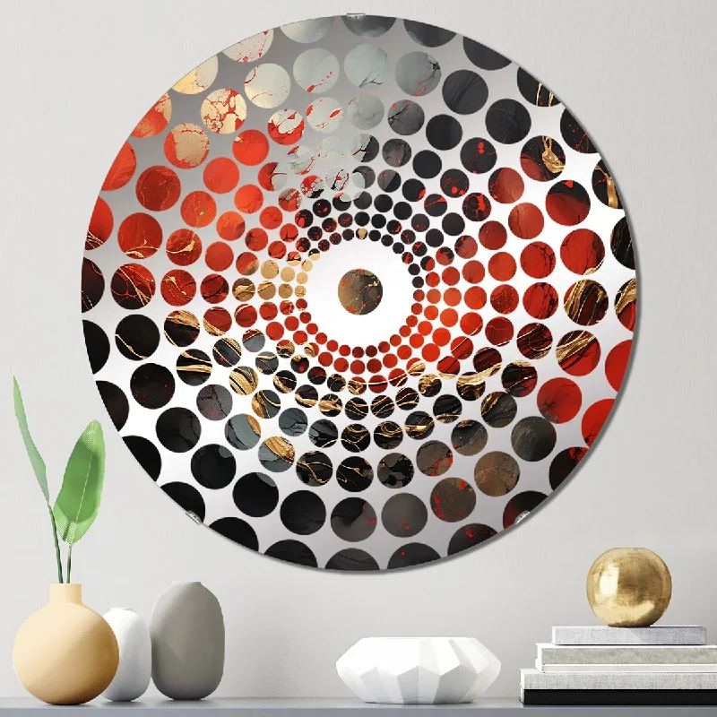 Designart "Red and gold marble fire III" - Modern Abstract Painting Concentric Circles Decorative Mirror