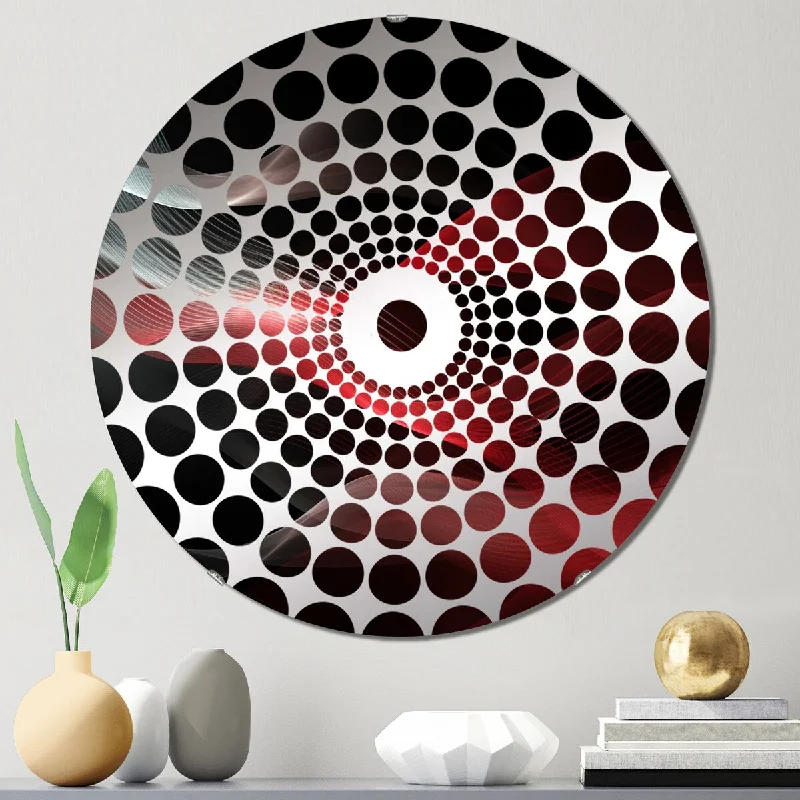 Designart "Red Black Contemplative Abstraction II" - Modern Abstract Modern Waves Concentric Circles Decorative Mirror