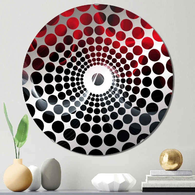 Designart "Red Black Contemplative Abstraction XI" - Modern Abstract Modern Waves Concentric Circles Decorative Mirror