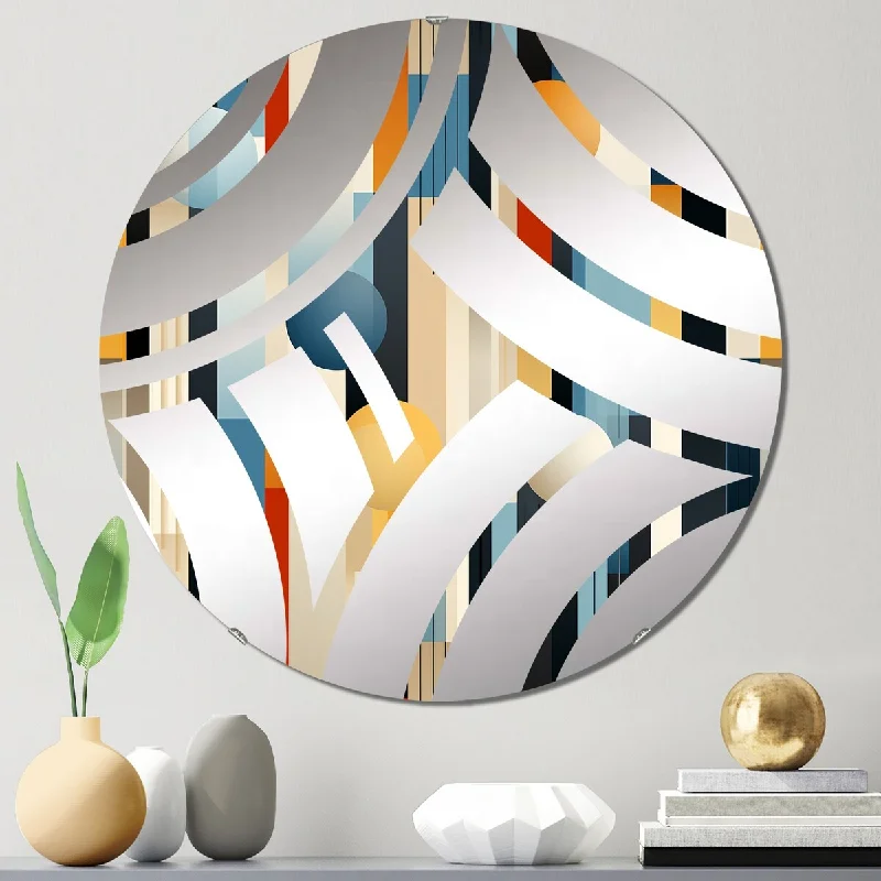 Designart "Retro Futurism Striped Pattern" - Modern Striped, Abstract Centre Wave Decorative Mirror