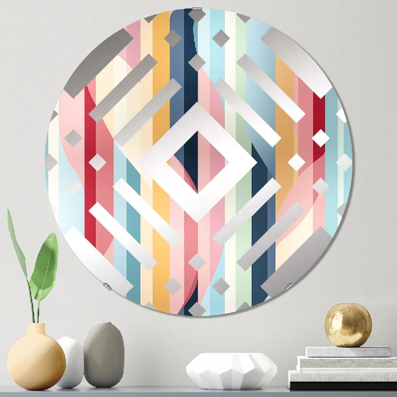 Designart "Retro Pastel Stripes And Swirl Pattern" - Modern Striped, Abstract Diamond Decorative Mirror