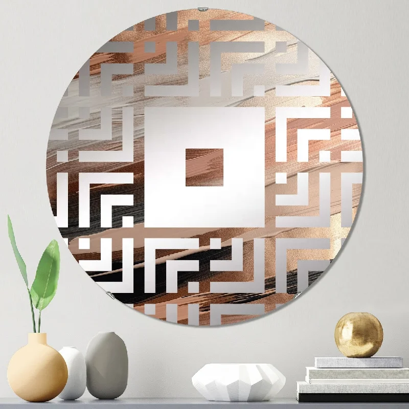 Designart "Rosegold And Pink Forms In Contemporary II" - Modern Abstract Square Wall Mirror