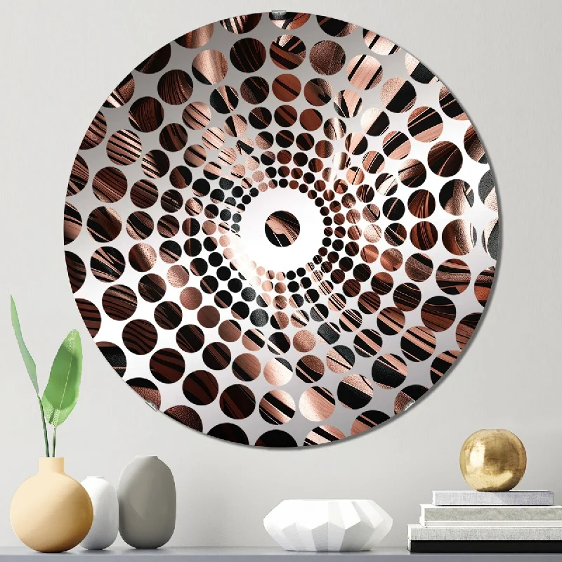 Designart "Rosegold Embracing Essence Of Lines IV" - Modern Abstract Marble Concentric Circles Decorative Mirror