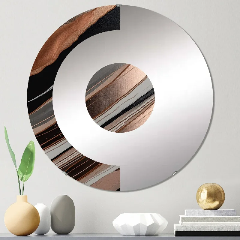 Designart "Rosegold Embracing Essence Of Lines VI" - Modern Abstract Marble Half Circle Wall Mirror