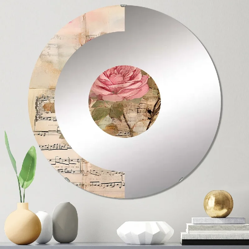 Designart "Rustic Bouquet Pink Roses Vintage Art II" - Traditional Rose Half Circle Wall Mirror