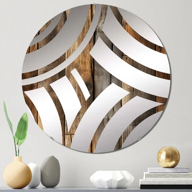 Designart "Rustic County Planked Wood" - Vintage Abstract Centre Wave Decorative Mirror