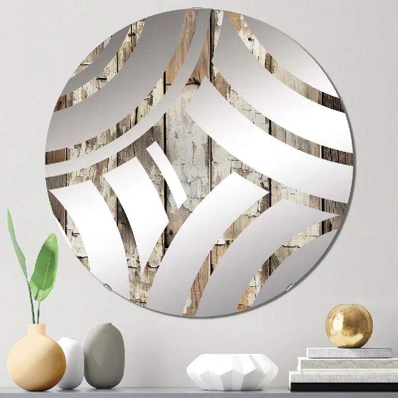 Designart "Rustic Farmhouse Weathered Planks" - Vintage Abstract Centre Wave Decorative Mirror