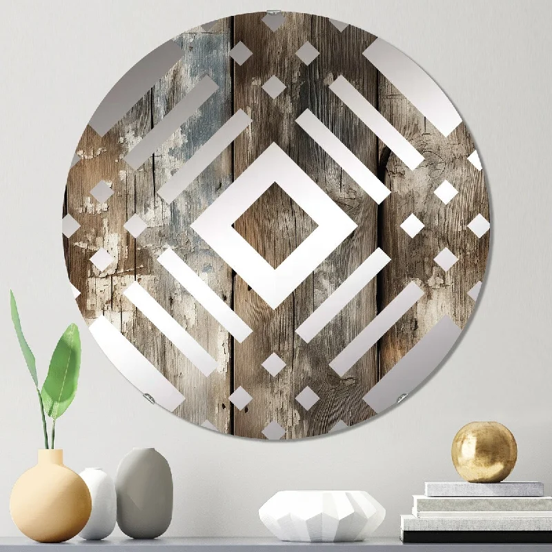 Designart "Rustic Farmhouse Wooden Planks" - Vintage Abstract Diamond Decorative Mirror