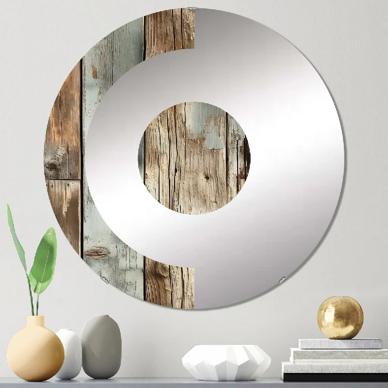 Designart "Rustic Planks Harmony" - Vintage Abstract Half Circle Wall Mirror