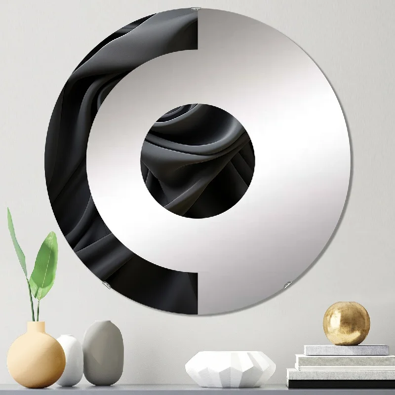 Designart "Silk Fractal Noir curves III" - Modern Abstract Fractal Half Circle Wall Mirror