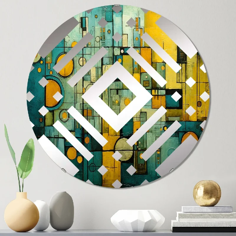 Designart "Smooth Inner Fire Retro Geometric Collage" - Modern Abstract Painting Diamond Decorative Mirror