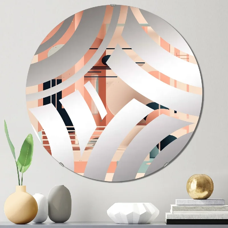 Designart "Soft Blue And Pinkd Minimal Mid Century Art III" - Modern Abstract Minimalism Centre Wave Decorative Mirror