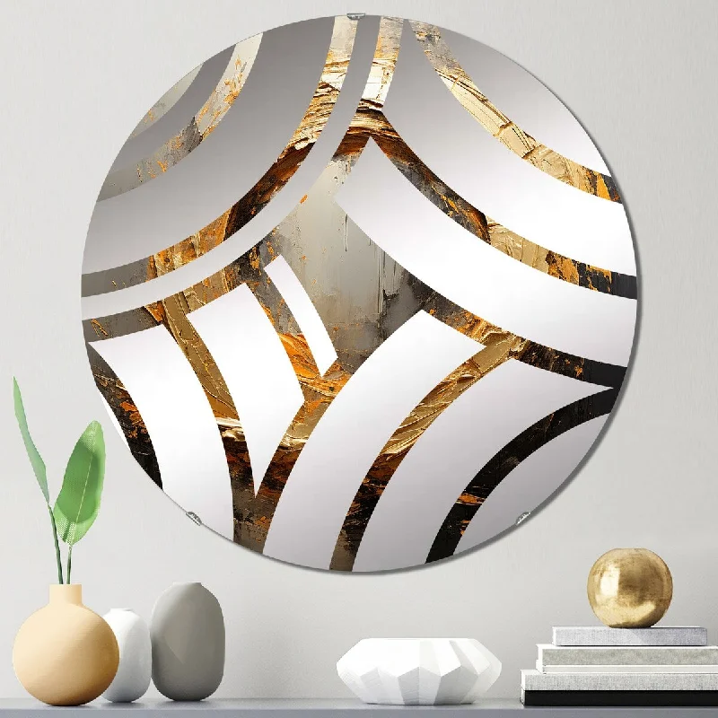 Designart "Spiral Vintage Gold Painting On Black I" - Modern Abstract Spirals Centre Wave Decorative Mirror