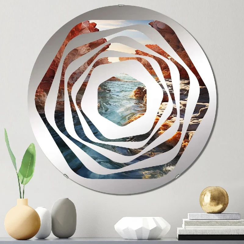 Designart "Sunshine In Breaking Waves Nature Photography III" - Coastal Coastal Waves Amorphe Decorative Mirror