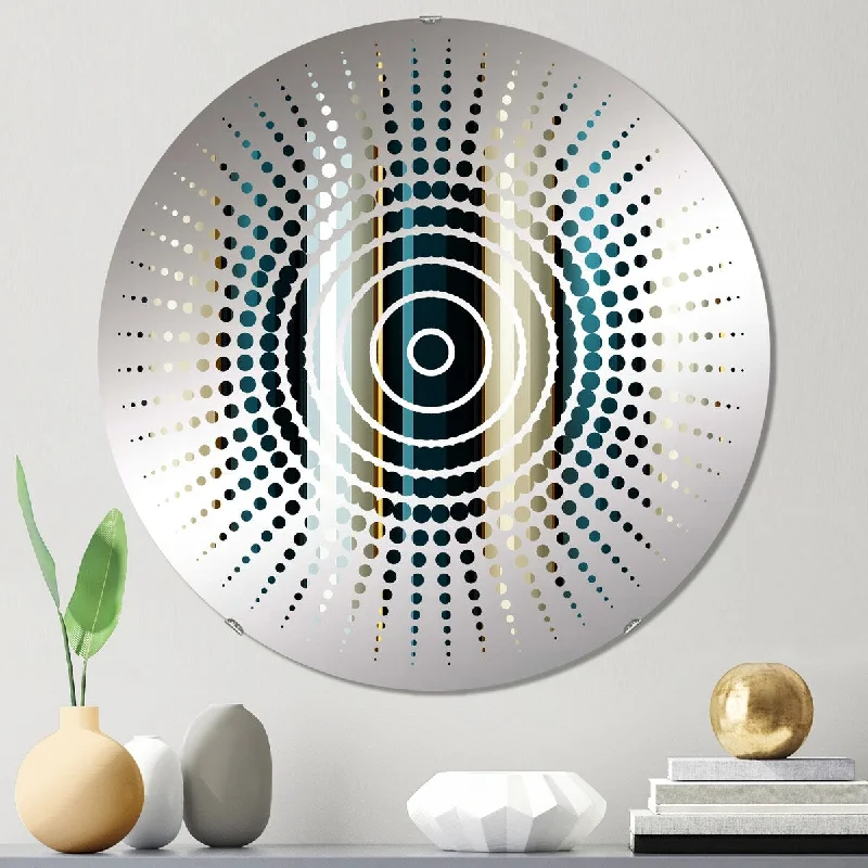 Designart "Teal And Gold Elegant Striped Pattern" - Vintage Striped, Abstract Sun Circles Wall Mirror