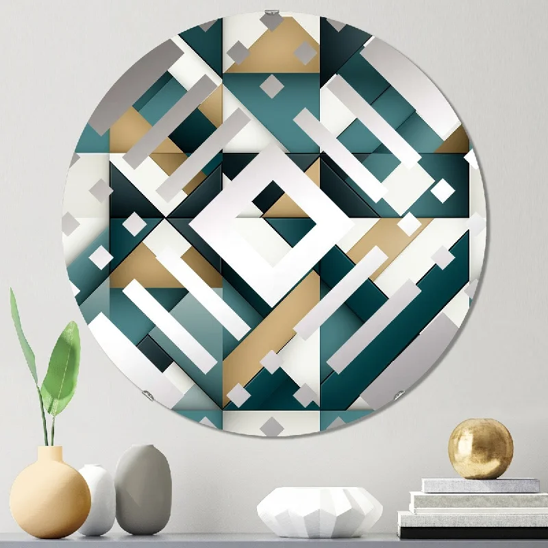 Designart "Teal And Golden Modern Geometric Tiles" - Modern Geometric Diamond Decorative Mirror