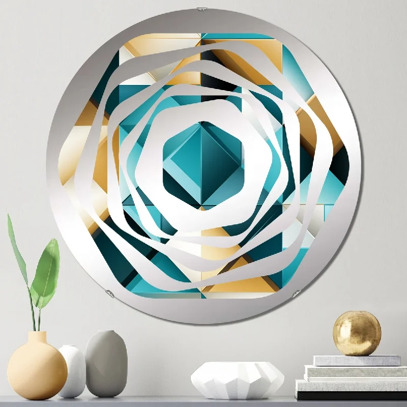 Designart "Teal Modern Geometric Tiles" - Modern Geometric Amorphe Decorative Mirror